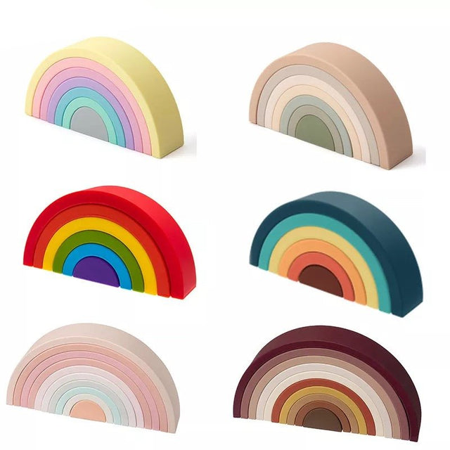6-10pc BPA-Free Silicone Baby Blocks - Rainbow Montessori Toy image 0