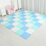 EVA Foam Baby Puzzle Play Mat - 29cm Interlocking Tiles for Kids - BLUE WHITE GREEN, 18pcs image
