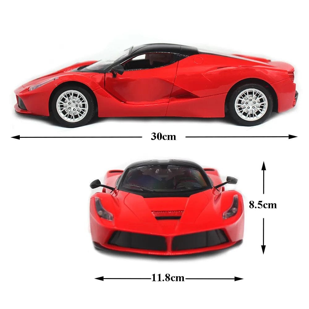 Dimensions guide for the 1:14 scale red RC sports car to help parents check the size before gifting.
