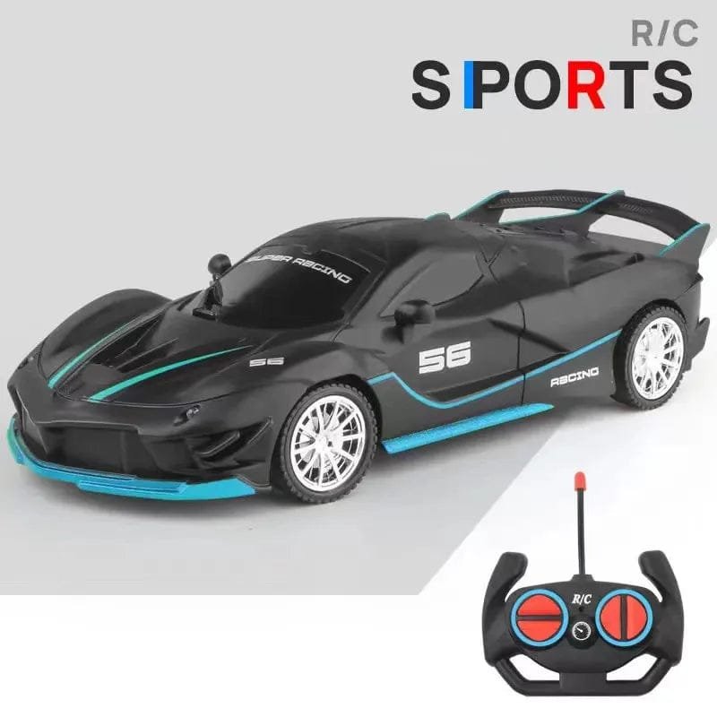 Black and blue RC sports car with remote control