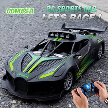 1/18 scale RC drift sport car in black and green with 2.4GHz remote for high-speed racing and outdoor play.