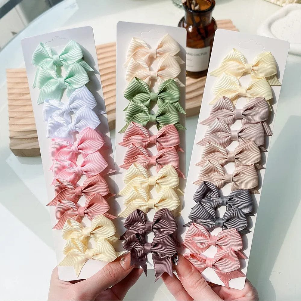 Set of 10 handmade bowknot hair clips for girls everyday hairstyles, school days and party looks.