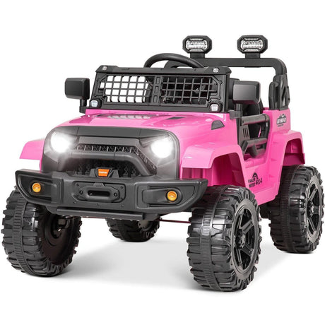 Pink toy truck with black details.