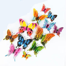 Twelve 3D butterfly wall magnets in a colour range for decorative art and room styling.