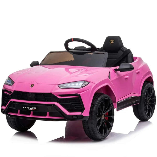 Pink 12V electric ride-on car for kids, a battery powered toy vehicle for garden driving and birthday gifting.