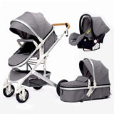 High Landscape 3-in-1 Baby Stroller with Pink Car Seat: Luxury Travel Pram - gray 3 in 1 image