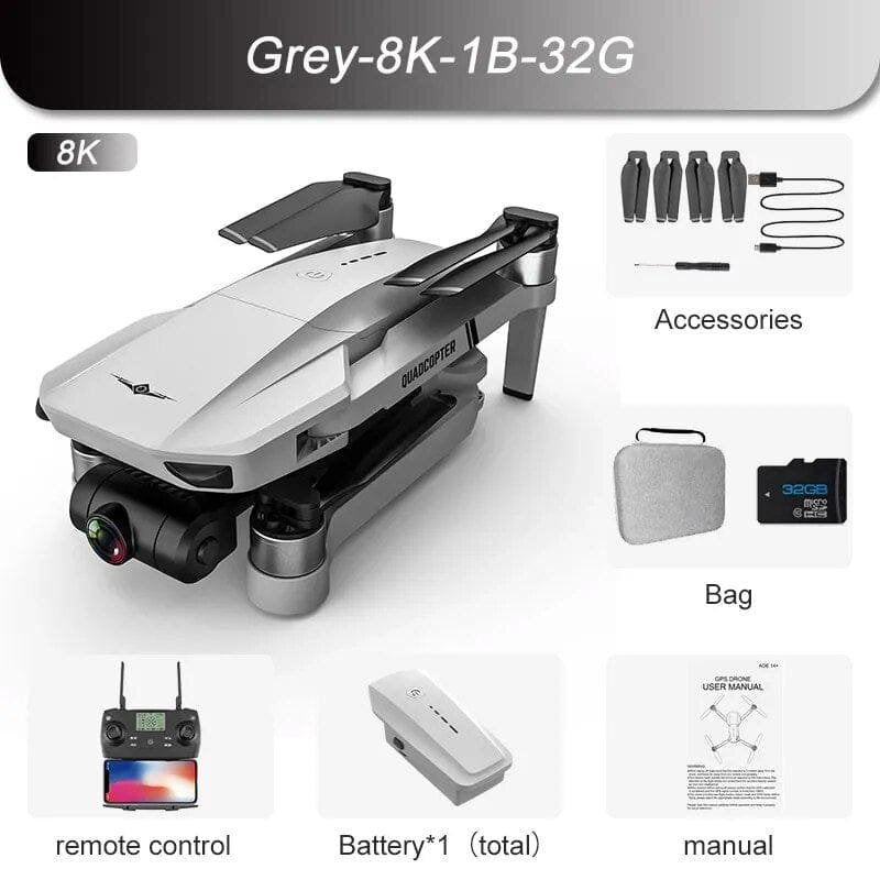 White drone with accessories on a white background