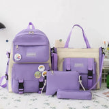 5Pc Harajuku Kawaii School & Laptop Bag Set for Teen Girls - No Bear Purple image