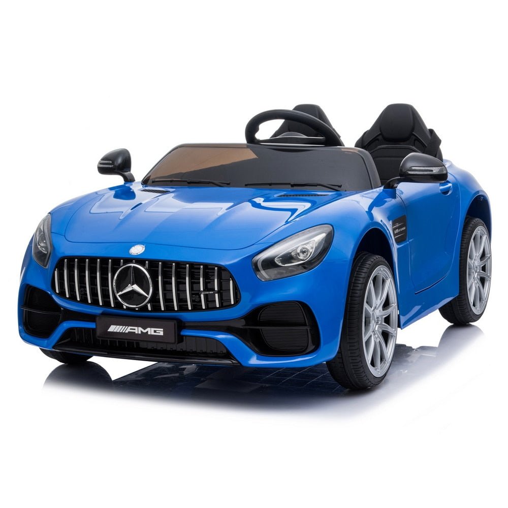 Car Toy Electric Vehicle with Remote Control, Horn, Radio, USB Port, AUX, Spring Suspension, Opening Door, LED Light - BENZ GT blue image