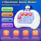 Bubble toy with electronic game modes on a blue background
