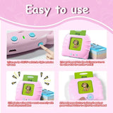 Instructions for using a pink educational device with text on a pink background