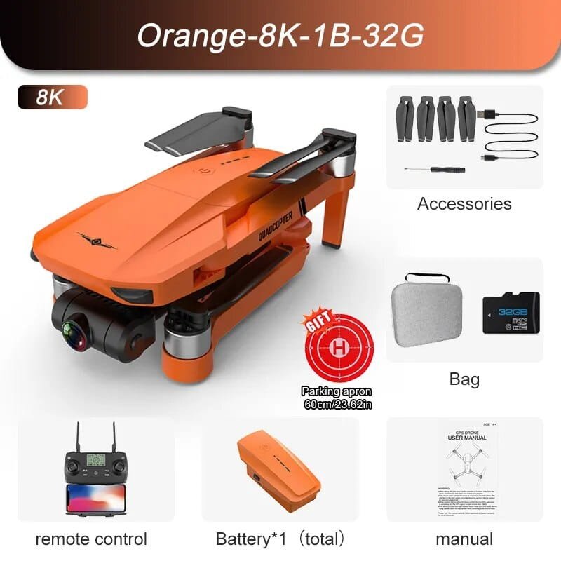 Orange underwater drone with accessories on a white background