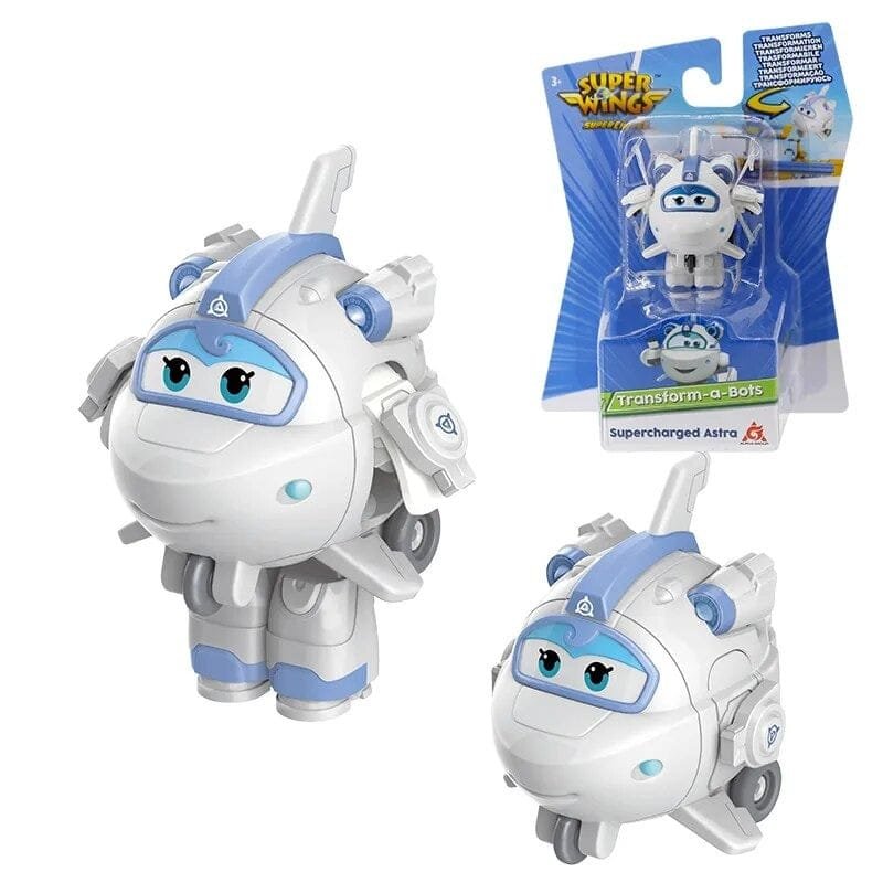 Super Wings transformable robot toy with packaging on a white background