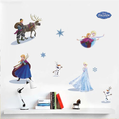 Wall stickers of Frozen characters on a white wall with 'Frozen' logo.