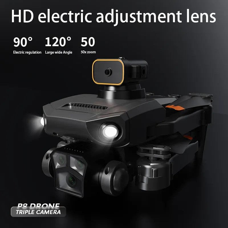 HD electric adjustment lens with camera on a dark background, featuring PR Drone branding.