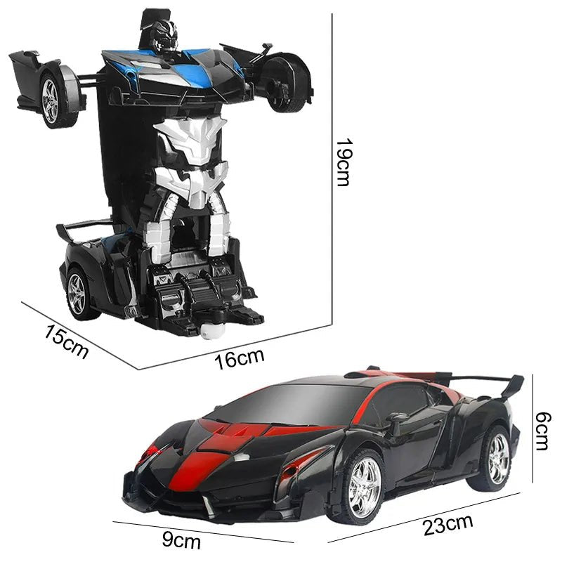 Transforming toy car with dimensions displayed