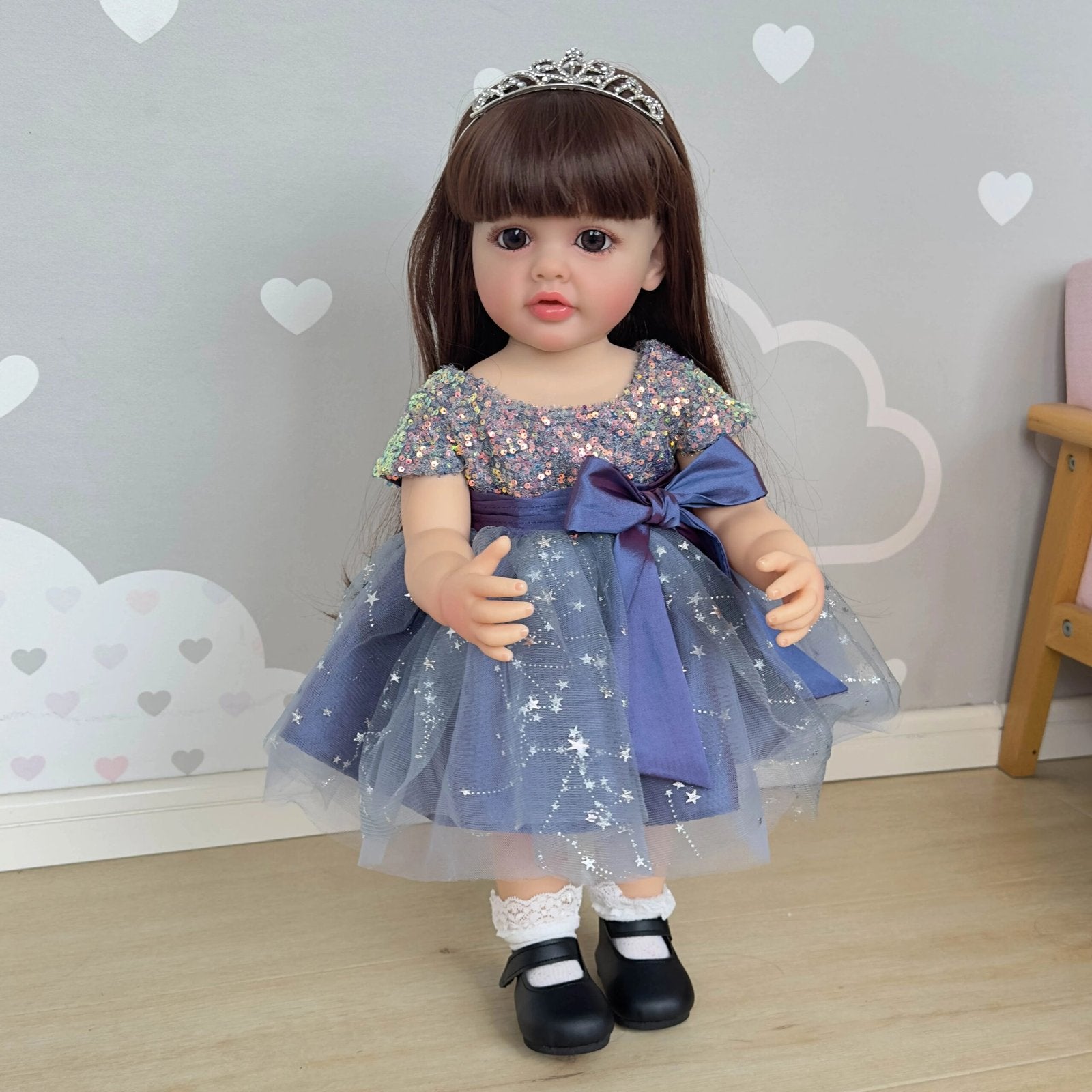 Princess Betty full body toddler doll in a blue bow dress for pretend play, styling and nursery display.