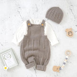 Sleeveless Knitted Romper & Hat Set: Neutral Baby Outfit image