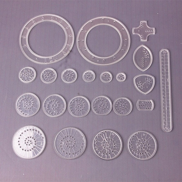 22pcs Spirograph drawing toys set with interlocking gears and wheels for creative pattern drawing at home.