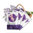 Exfoliating foot mask packaging with lavender flowers on a white background