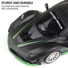 Black and green High-Speed RC Car with LED glow body for night-time racing and kids play.