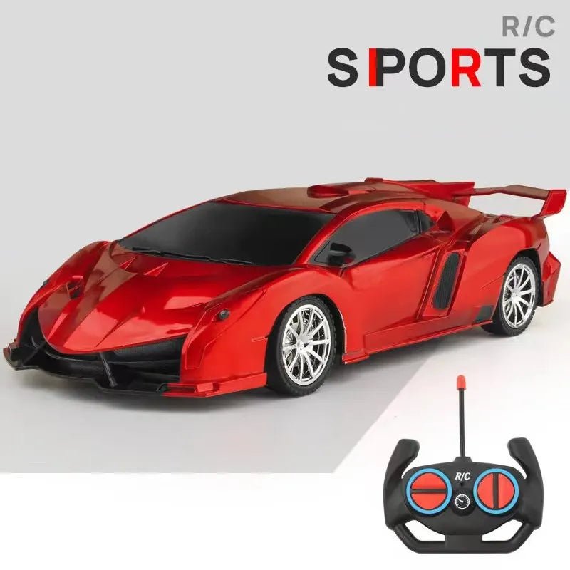 Red High-Speed RC Car with bright LED lighting for stunt drift racing and outdoor play.