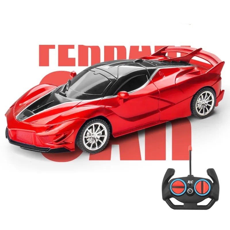 Red High-Speed RC Stunt Car with LED underbody glow for drift tricks and evening driving fun.
