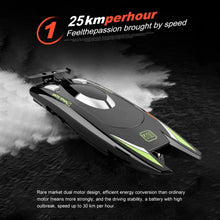 Black and green electric High-Speed RC Boat with racing hull for quick runs across open water.