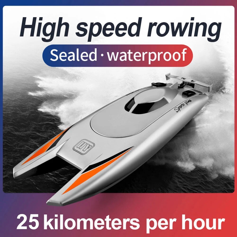 High-Speed RC Racing Boat with 25KM/H speed features for fast water racing on ponds and pools.