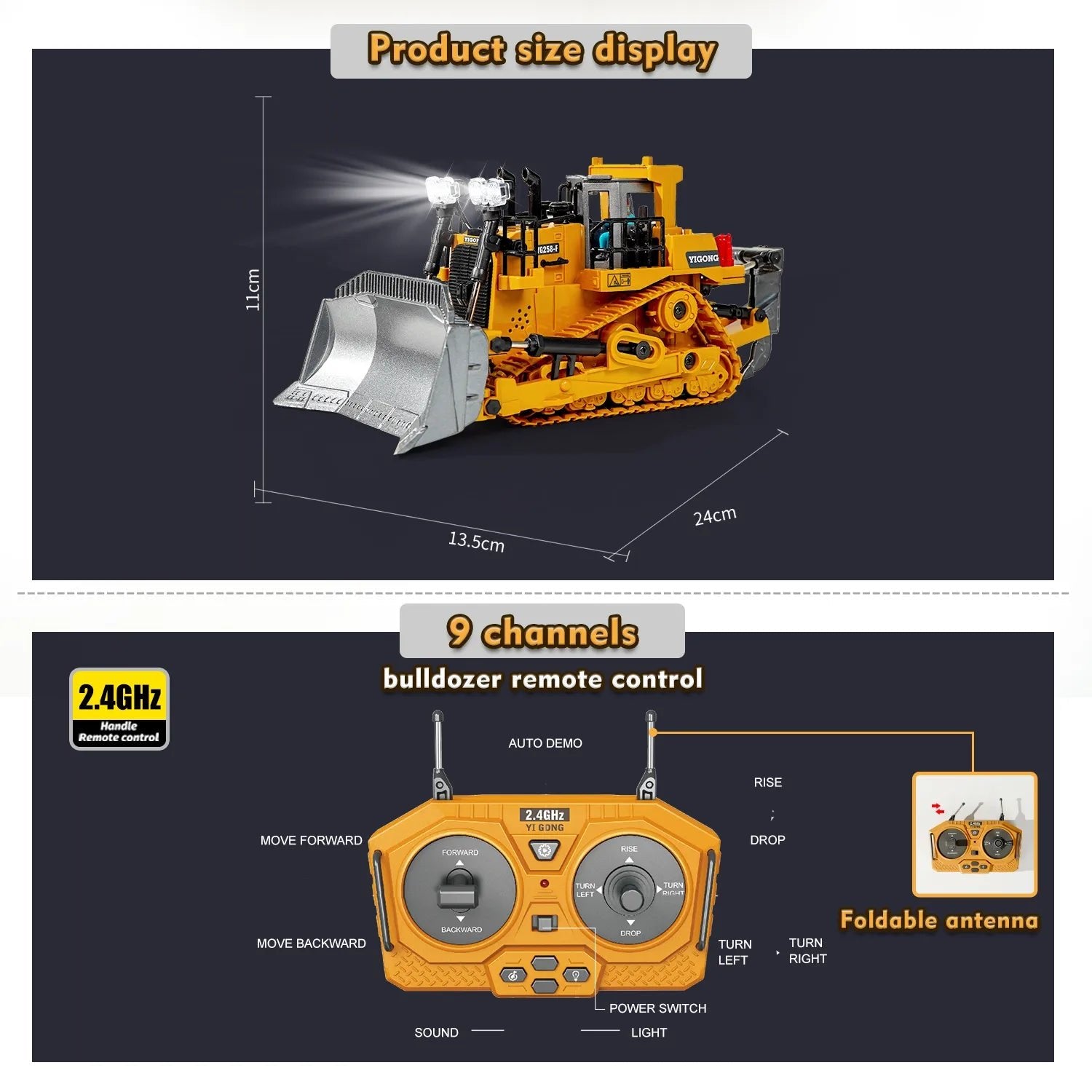 2.4G RC digger and dumper truck toy combo with remote and specifications for choosing the right playset.