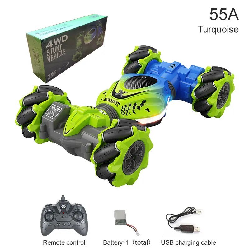 RC stunt drift car with gesture watch and full accessory bundle for ready-to-play 4WD racing fun.