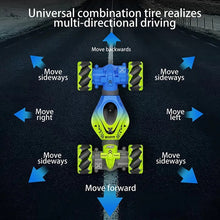 Omni-directional combination tyre diagram for the gesture control RC car showing sideways and twist movement in play.