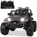 24V double seat electric ride-on car in black with four-wheel drive for kids garden and driveway driving.