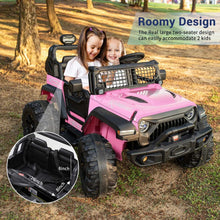 Two children driving the 24V dual seat four-wheel drive electric car outdoors for park and garden adventures.