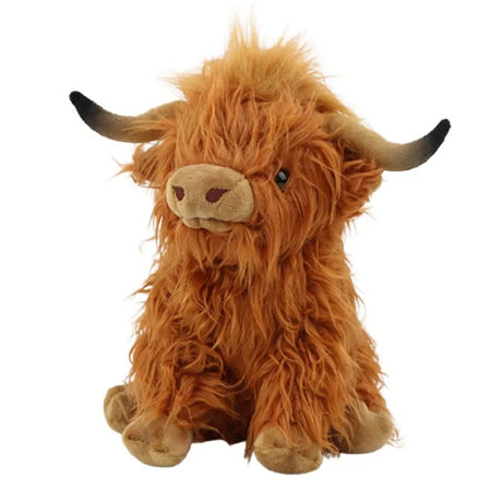 Plush toy of a brown Highland cow.