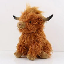 Highland Cow kawaii plush teddy with soft horns and shaggy fur, a stuffed doll for hugging, gifting and room decor.