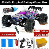 4WD RC Off-Road Drift Car - Super Brushless 50/80KM/h Toy - 50KM Purple 2Battery image