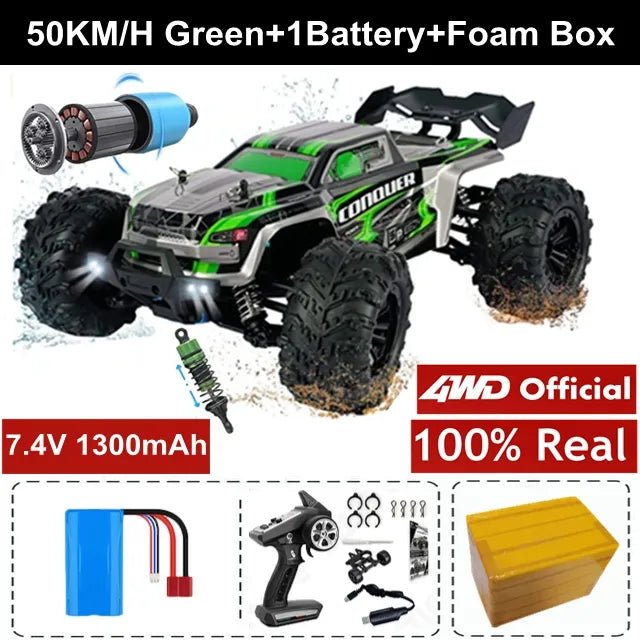 4WD RC Off-Road Drift Car - Super Brushless 50/80KM/h Toy - 50KM Green 1Battery image