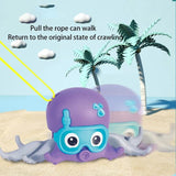 Toy octopus with goggles on a beach background