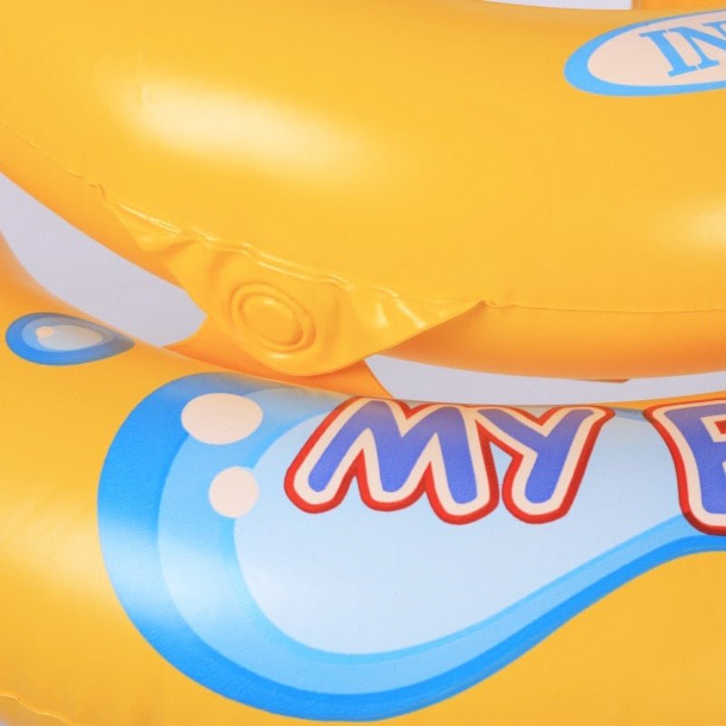 Close-up of an inflatable pool with 'My B' branding.