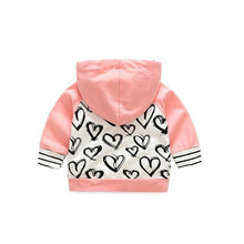Pink heart print hooded jacket from the cotton baby tracksuit set, a soft layer for cool mornings and pram walks.