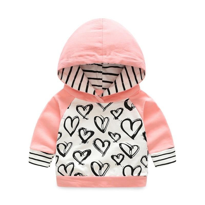 2pcs Outfit Cotton Baby Tracksuit Set with a pink heart print hoodie for cosy daily wear and nursery outings.