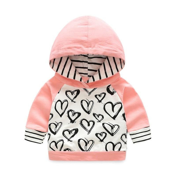 2pcs Outfit Cotton Baby Tracksuit Set with a pink heart print hoodie for cosy daily wear and nursery outings.