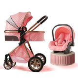 Pink baby stroller and car seat set 