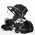 Luxurious 3-in-1 Baby Stroller, black baby stroller set with car seat and bassinet, for lightweight all-terrain pushing.
