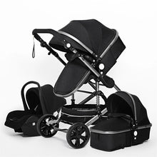 Luxurious 3-in-1 Baby Stroller, black baby stroller set with car seat and bassinet, for portable travel and everyday use.