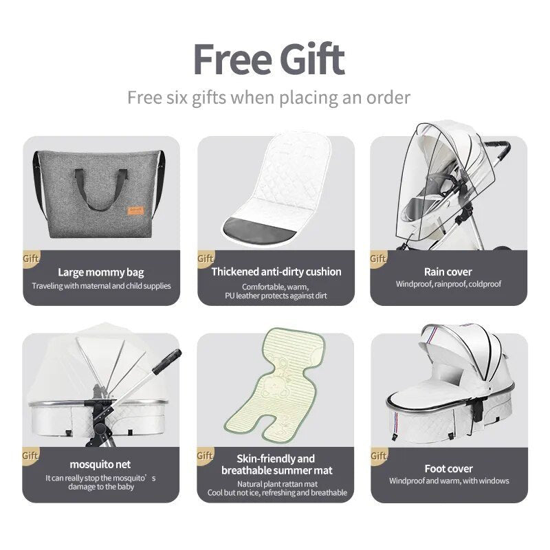 3-in-1 baby stroller travel system bundle with free gift accessories for new parents.