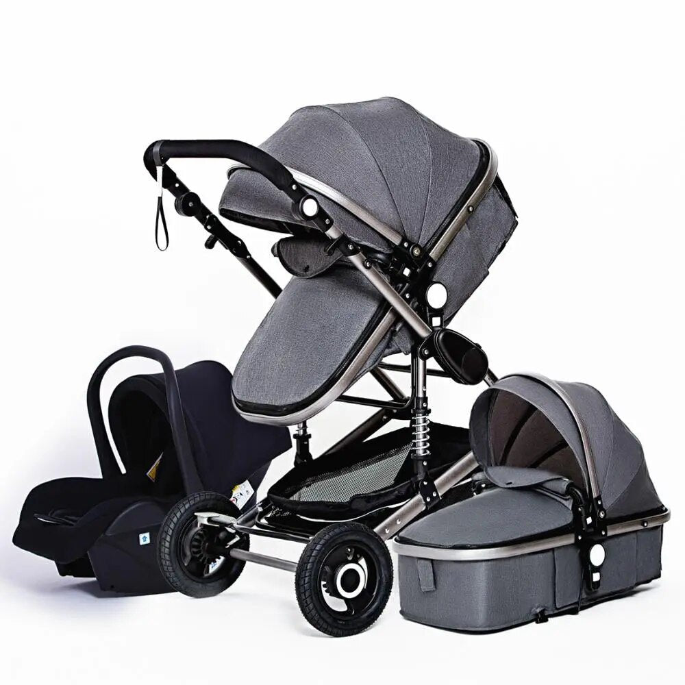 Luxurious 3-in-1 Baby Stroller, baby stroller with car seat and bassinet, for newborn to toddler travel needs.