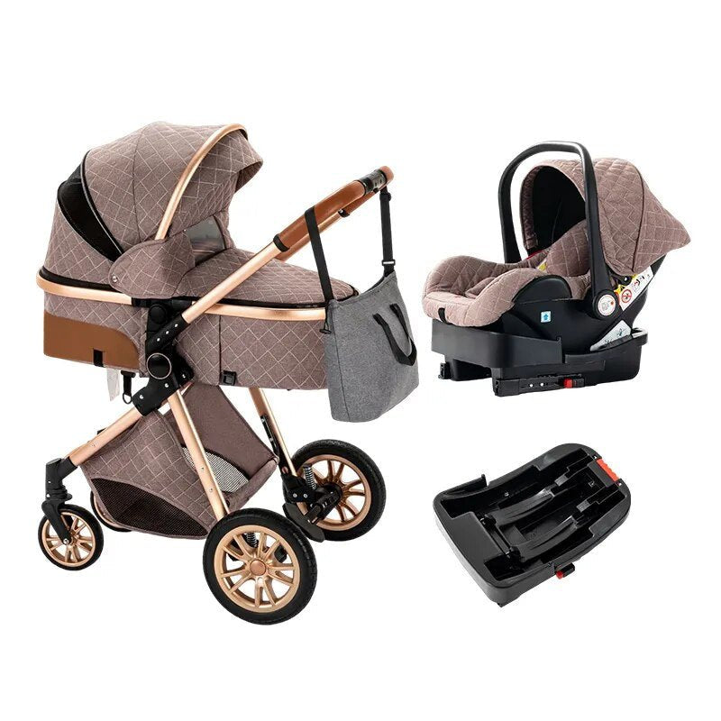 Luxurious 3-in-1 Baby Stroller, baby stroller and car seat set, for easy fold storage and transport.