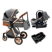 Luxurious 3-in-1 Baby Stroller, gray baby stroller and car seat set, for smooth rides and travel-ready convenience.